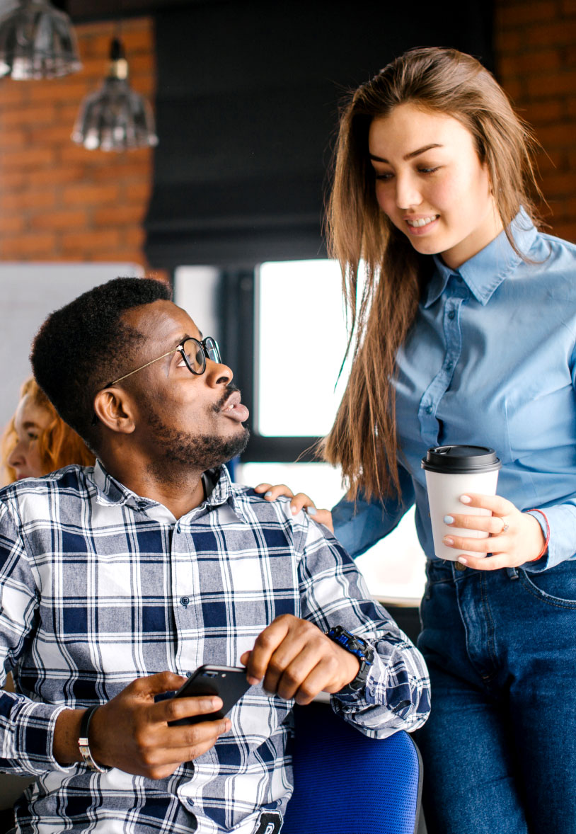 man and woman talking